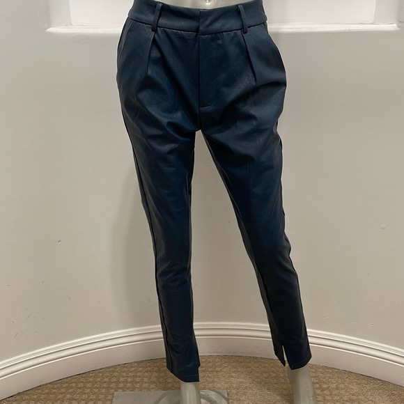 Fashion Nova Ericka Faux Leather Pants Blue Ankle  Style Size L NWT - Picture 1 of 12
